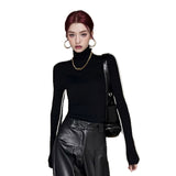Warm-Colored High-Necked Long-Sleeved T-Shirt Women's Autumn And Winter Tights In The Bottom Shirt To Repair
