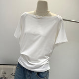 The Star With The Same Oblique Shoulder Shoulder Two Loose Short-Sleeved T-Shirts Women's Summer Thin Thin Blouse