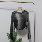 Sunscreen Not Sultry Hot Tie Dye Net Yarn Long-Sleeved T-Shirt Drawstring Tethered With Short-Sized T-Shirt Horn Sleeve Top 8929