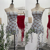 Real Shooting Hottie Sexy Shoulder Irregular Lotus Side Ribbon Bram Repair Print Sleeveless Top 1228