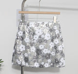 French Heavy Industry Lighting Flowers A-Word Skirt High Waist Thin Ass Anti-Light Short Skirt Women 8158