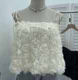Real Shooting Three-Dimensional Flower Mesh Strap Strap Strap Sling Sling Vest Women's Summer Design Sense Short Sleeveless Top 9020