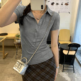 Silk POLO Shirt Hottie Body Short-Sleeved T-Shirt Girl 2025 Summer New Niche Design Pure Desire Top