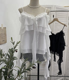 Summer Lotus Leaf Side Sling Shirt Women Feel Low Chest Bare Back Ribbon Loose Sleeveless Top 9670