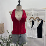 Real Shot With Chest Pad Hanging Neck Sling Sling Zipper Open Shirt Low Breast Sexy Hot Girl Short Top 2810