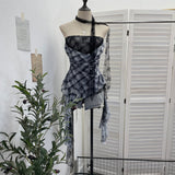 Real Shot Lace Ribbon Splicing Necking Yarn Tector Bosom Vest Irregularly Repair Short Sleeveless Top 8158