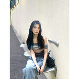 Purely Sexy Hottie Mesh Yarn Shoulder Short-Sleeved T-Shirt Girl Autumn New Slimming Short-Sized Top