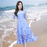 High-End Dress 2025 New Super Fairy Dress Summer Yang Printing Belly Embroidery Mesh Skirt