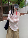 Korean Striped Oblique Shoulder Tulle Sunscreen T-Shirt Girl Summer Design Summer Seaside Wear Bare Shoulder