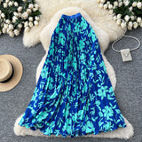 French Temperament Print High Waist Thin A Word Big Swing 100 Folded Skirt 2026 New Holiday Style Long Skirt