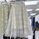 Gentle Wind Sweet Embroidered Flower Dress Girl Spring And Summer New Korean Version Of High-Waisted Sequin Mesh In The Long Skirt