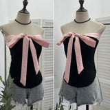 Real Shoot Vietnamese Hottie Bow Tie Bumped Girded Waist Brae Waist Bare Back Tie With Chest Cushion Top 2808
