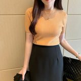 2026 Spring And Summer New Short-Sized Ice Cream Blouse Inside The Bottom Shirt Short-Sleeved Knitted Shirt Woman