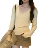 High-Level Sense V-Neck With Long-Sleeved Knitted Bottom Shirt Women's Autumn 2025 New Korean Atmosphere Sense Early Autumn Top