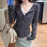 Temperament Fake Two Lace Lace V-Neck T-Shirt Girl Spring And Autumn 2026 New Pure Desire To Put On The Bottom Shirt Top