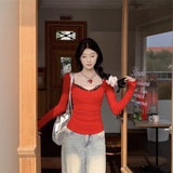 Pure-Style Sexy Hot Girl Square Collar Hollow Knitted Jersey Design Folded Lace Slings Inside The Top