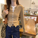 European Chic Long-Sleeved Knitted Jersey Coat Woman 2025 New Autumn And Winter French Unique Temperament Thin Top