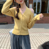 Lazy High-End Feeling Hanging Neck Long-Sleeved Knitted Shirt Autumn 2025 New Big Look Light French Lame Shoulder Coat