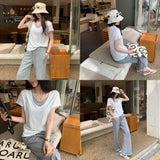 This Year's Popular Pop-Up Loose V-Neck Fake Two Design Lazy Wind Short-Sleeved T-Shirts For Women's Summer New Small Top