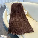 2025 New Velvet Half-Dress Woman Autumn Thin Sweet Design Mesh In The Long A Skirt