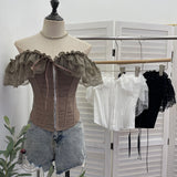 Lace Lace Lace Butterfly End Waist Hook Buckle Waist-Button Waist-Coat With Chest Cushion-Carbed Shoulder Coat 6317
