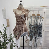 Irregular Oblique Lace Ribbon Slings Sleeves With Vest Foldless Sleeveless Top 1852