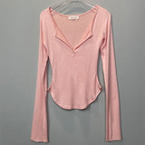 Purely Sexy Royal Sister Bursified Body Sunscreen Long-Sleeved Thin T-Shirt Girl Autumn Tight Half-Open Collar Micro-Permeable Top