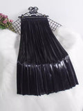 Metal Bright Reflective Skirt New Station High Waist Thin 100-Fold Skirt Mid-Long Half-Dress Woman