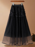 Three-Dimensional Flower Net Dress Half Skirt Women's Spring And Autumn New Temperament Gentle Long Fairy A-Word Shaft Skirt