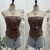 Street Breeze Leather Buckle With Chest With Chest Cushion Anti-Slip Wrapped Chest Vest Pu Leather Top 2781