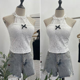 Real Shot With Chest Pad Hanging Neck Lace Sexy Sling Vest Short Babes Bottom Sleeveless Top 9196