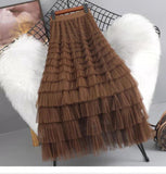Lotus-Leaf Yarn Skirt Fairy Dress Girl 2025 Summer Slim Dress High-Waist A-Shaped Mesh Cake Skirt