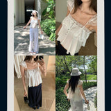 2025 Summer New Sling Pure Hottie Small Vest Simple T-Shirt Girl Lazy Lace Lace T-Shirt