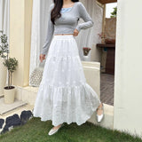 2026 New Fashion Embroidery Splicing Skirt High Waist Tight Design A-Word Solid Half-Body Skirt