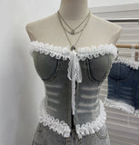 Real Shooting Lace Side With Cowboy Bra Vest Woman Summer With Chest Pad Outside Wearing Short Top 2761