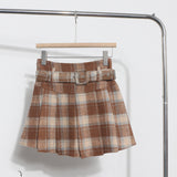 Real Shooting With Belt ~ Lattice Hair Of The Hundred Folded Skirt High Waist Anti-Light Small A Word Short Skirt 8382