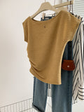 Real Shooting French Texture Folded T-Shirt Design Small Thin Word Collar Collar Collar Collar Collar Collar Short Blouse