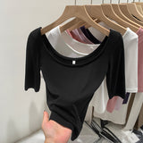 2026 Early Spring Temperament Pure Babes To Cultivate Wide-Necked Short-Sleeved T-Shirts For Girls Summer Commuting New Korean Body Repair