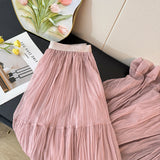 French Texture Fairy Temperament Net Dress Half Dress Autumn 2025 High-Waist A Word Fold Loose Big Skirt