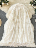 Sweet Lace Hook Flower Butterfly A-Word Dress Dress 2025 Spring And Summer New Long-Skinny Dress Girl With High-Waisted Slimming Half-Dressed