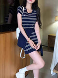 Korean Temperament Shawl Striped Knitted Dress Women's New Summer Design Slimming Ass Short Skirt