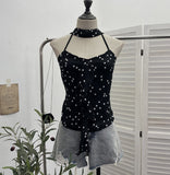 Real Shooting Lotus Side Hanging Neck Leopard Sling Female Summer Hot Waist With Small Vest Short Top 9139