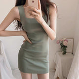 Korean Sexy Tight Waistcoat Bottom Short Skirt In Long-Packed Sleeveless Knitted Dress Woman