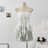 Lotus-Side Lace Splicing Brao Vest Summer Babes Word Shoulder Pressure Folded Backclothed