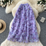 Net Yarn Half Dress Women's Autumn And Winter New High-Rise Thin Three-Dimensional Flower Embroidery Slid A Word Swing Skirt Dress Skirt