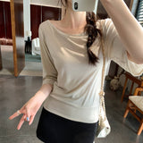 Pure Hot Babes Windy Five-Sleeved T-Shirt Girl 2025 Summer Loose Slim Beautiful Beautiful Little Top