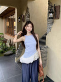 New Niche T-Shirt Tidly Sleeveless Top Design Sense Of Irregular Splicing Slings Vest Women's Clothing Early Spring