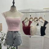 Real-Spat Thai-Style Small Design Mesh Yarn Draw-Folded Breast Sling Sling With Bra Cushion Short Sleeveless Top 8022