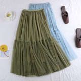 Hundred Folded Net Dress New Pure Color Bottom Skirt Small Fresh Medium And Long Skirt Big Swing Pony Skirt
