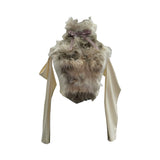 Real Shot Hairy Bow Hanging Neck High Neck Retro Shoulder Long-Sleeved T-Shirt Sexy Hottie Repair Body Dress 27912